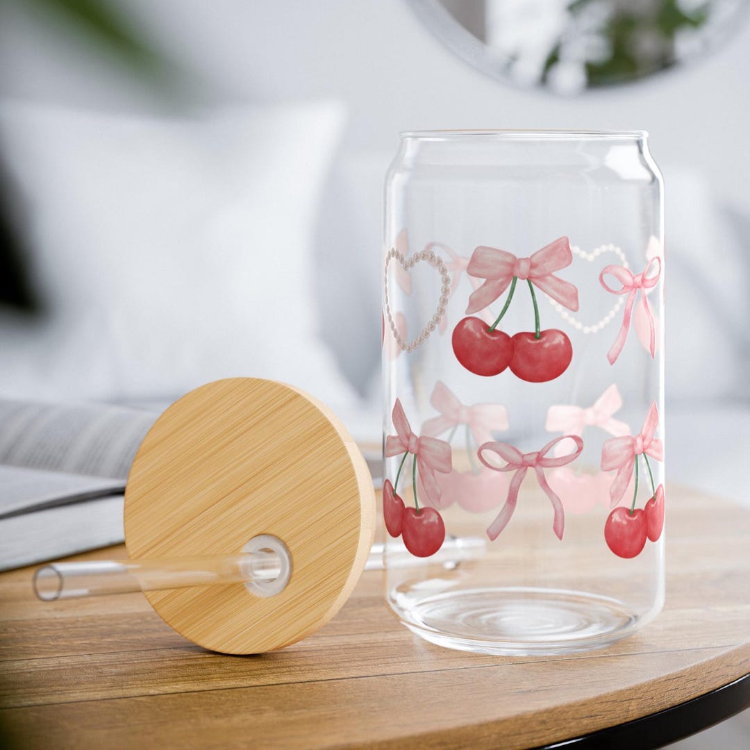Cute Hearts Coquette Iced Coffee Cup Tumbler With Lid and Straw Bows ...