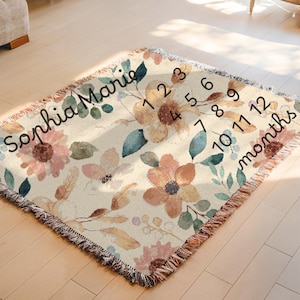 Personalized Baby Milestone Blanket Girl Floral Baby Name Blanket Custom Milestone Blanket Girl Months Baby Blanket Wildflower Nursery Decor
