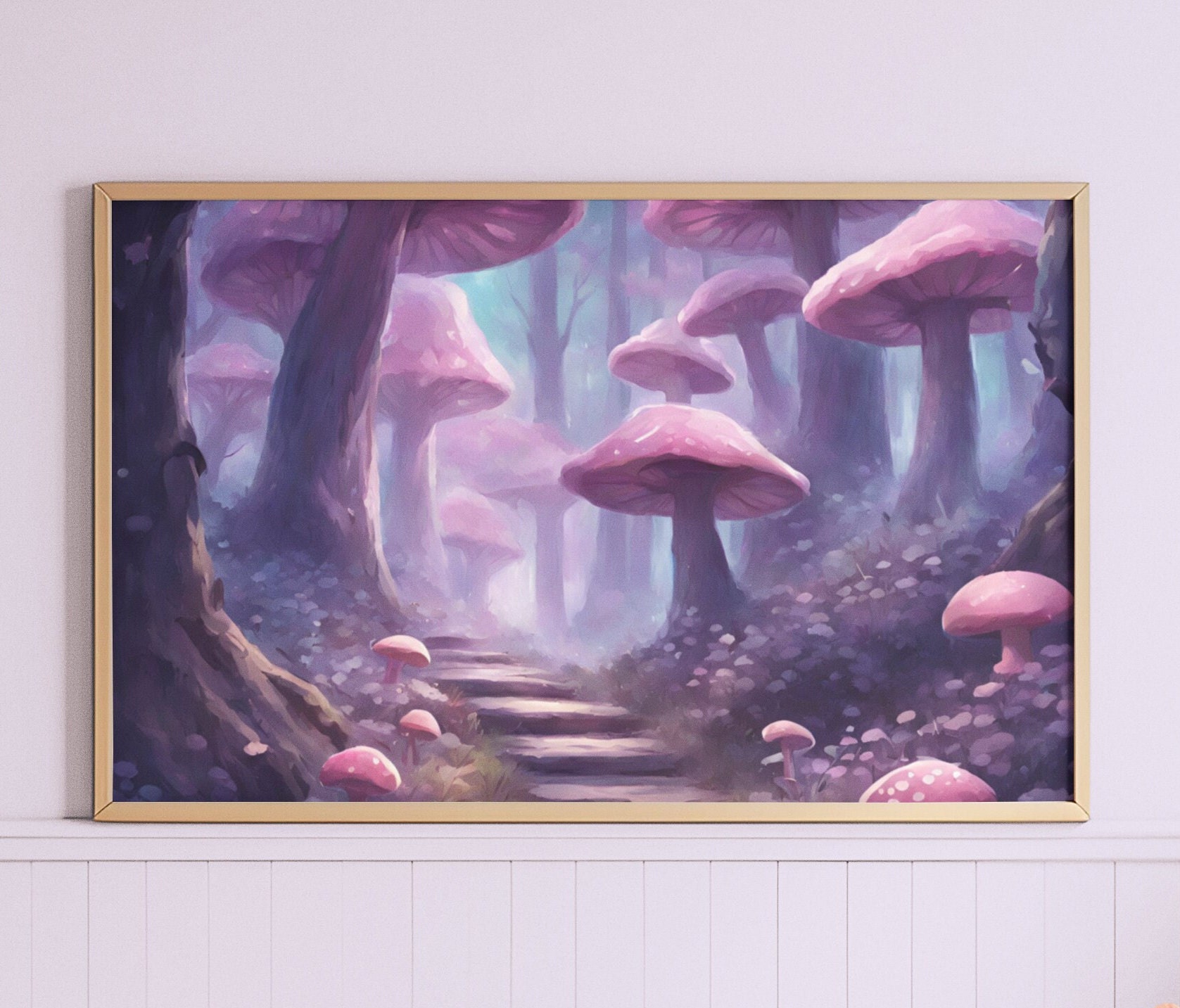 Mushroom Room Decor Poster Magic Forest Decor Pastel Wall Art Woodland