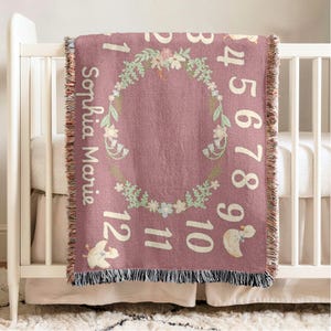 Manta personalizada para bebé con hitos, decoración de guardería de ganso, manta para niña, manta con el primer segundo nombre, regalo para baby shower, recuerdo para recién nacido