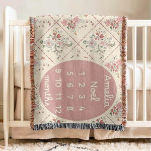 Manta personalizada para hitos de bebé niña, manta con nombre personalizado, regalo para niña, recuerdo para recién nacida, manta personalizada para hitos de algodón tejido