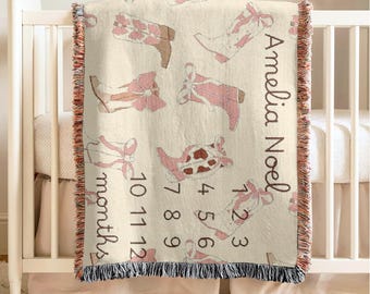 Personalized Baby Girl Milestone Blanket Cowgirl Customized Name Blanket Baby Girl Gift Newborn Keepsake Custom Western Nursery Decoration