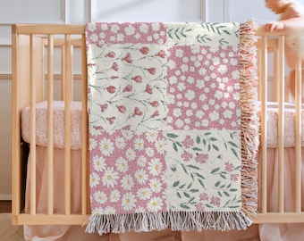 Floral Baby Blanket Girls Flower Patchwork Blanket Pink Floral Nursery Decorations Newborn Keepsake Custom Baby Girl Gift Baby Shower Gift