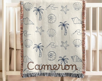 Personalized Name Blanket Boys Ocean Nursery Decoration Baby First Middle Name Blanket Under The Sea Baby Shower Gift Newborn Keepsake Gift