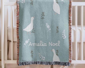 Personalized Goose Baby Blanket, Gender Neutral Nursery Decor, Custom Baby Name Blanket, Goose Baby Shower Gift, Newborn Keepsake