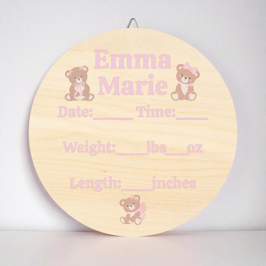 Baby Girl Birth Stat Sign, Round Wood Sign Baby Name, Newborn Stats ...
