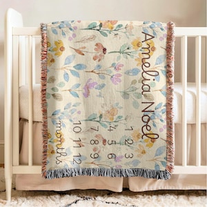Personalized Baby Milestone Blanket Girl Floral Baby Name Blanket Custom Milestone Blanket Girl Months Baby Blanket Wildflower Nursery Decor