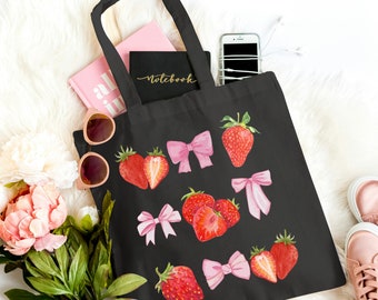 Aardbei Esthetische Tote Bags Katoenen Canvas Tote Bag Coquette Preppy Esthetische Aardbei Geschenken Botanische Coquett Cottagecore Aardbeien