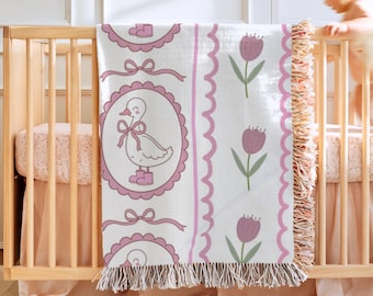 Goose Baby Blanket Girls Goose Nursery Decorations Personal Baby Shower Gift Newborn Keepsake Gift Baby Girl Gift Goose Themed Blanket Woven