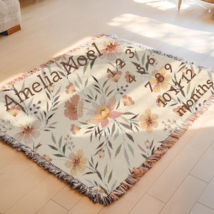 Personalized Baby Milestone Blanket Girl Floral Baby Name Blanket Custom Milestone Blanket Girl Months Baby Blanket Wildflower Nursery Decor