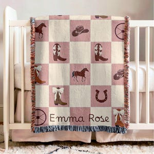 Personalized Girls Name Blanket Cowgirl Western Nursery Decoration First Middle Name Blanket Personal Baby Shower Gift Newborn Keepsake Gift
