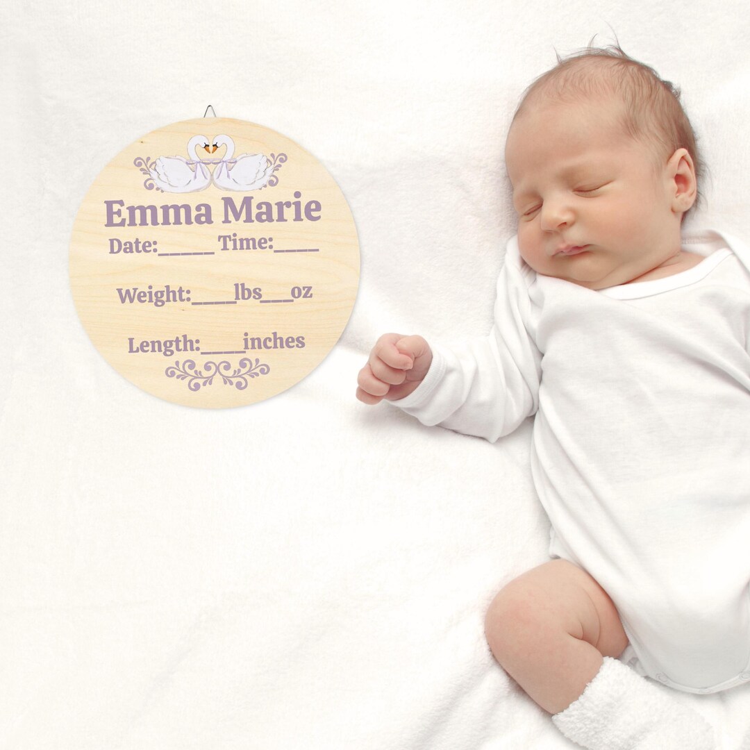 Swan Baby Girl Birth Stat Sign, Wood Sign Baby Name, Newborn Stats ...