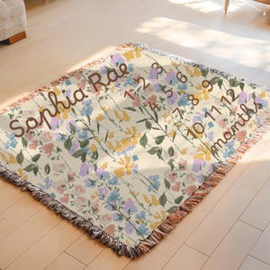 Personalized Baby Milestone Blanket Girl Floral Baby Name Blanket Custom Milestone Blanket Girl Months Baby Blanket Wildflower Nursery Decor
