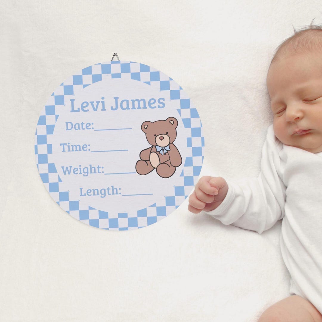 Bear Baby Boy Birth Stat Sign, Wood Sign Baby Name, Newborn Stats ...