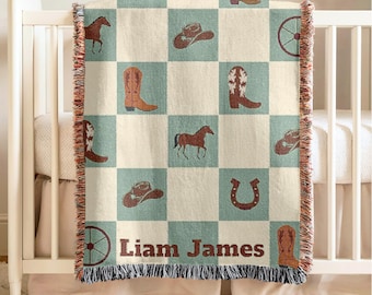 Personalized Baby Name Blanket Boys Cowboy Western Nursery Decoration First Middle Name Blanket Personal Baby Shower Gift Newborn Keepsake