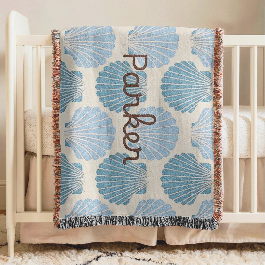 Personalized Baby Name Blanket Ocean Nursery Decoration Seashells Baby ...