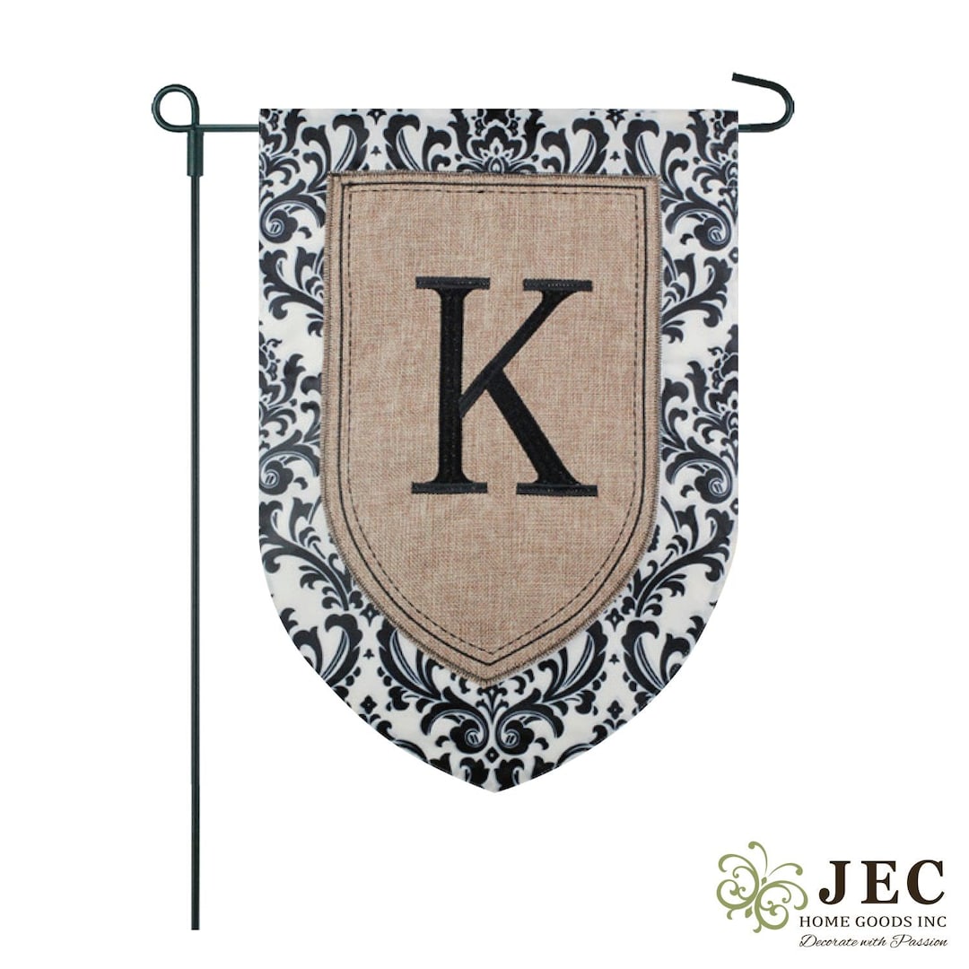 Damask Monogram Burlap 2-Sided Garden Flag 12.5x18"