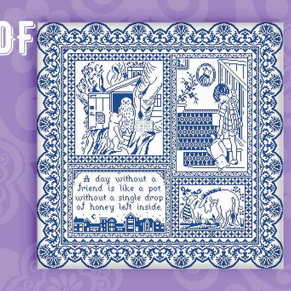 Sampler Winnie Puuh Kreuzstichmuster Kreuzstich Süßer Bär Kreuzstich PDF Modern Kreuzstich Storybook Kreuzstich Geschenk