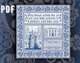 Sampler Pride and Prejudice Cross stitch pdf pattern Sampler Jane Austen pattern cross stitch Modern cross stitch quote Embroidery gift