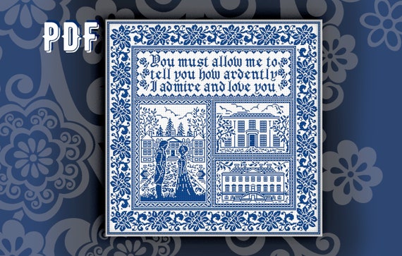 Pride and Prejudice Cross Stitch Sampler Pattern: Jane Austen Quote (PDF Pattern)