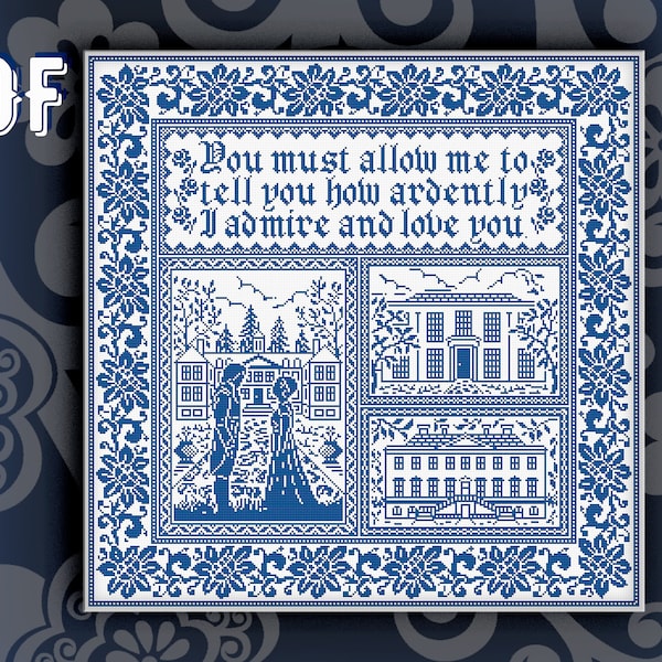 Sampler Pride and Prejudice Cross stitch pdf pattern Sampler Jane Austen pattern cross stitch Modern cross stitch quote Embroidery gift