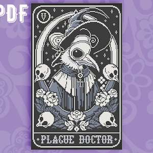 Plague Doctor Tarot Card Cross Stitch Pattern: Spooky Gothic Design (PDF Download)