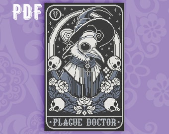 Plague Doctor Tarot Card Cross Stitch Pattern: Spooky Gothic Design (PDF Download)