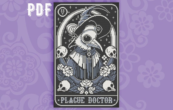 Plague Doctor Tarot Card Cross Stitch Pattern: Spooky Gothic