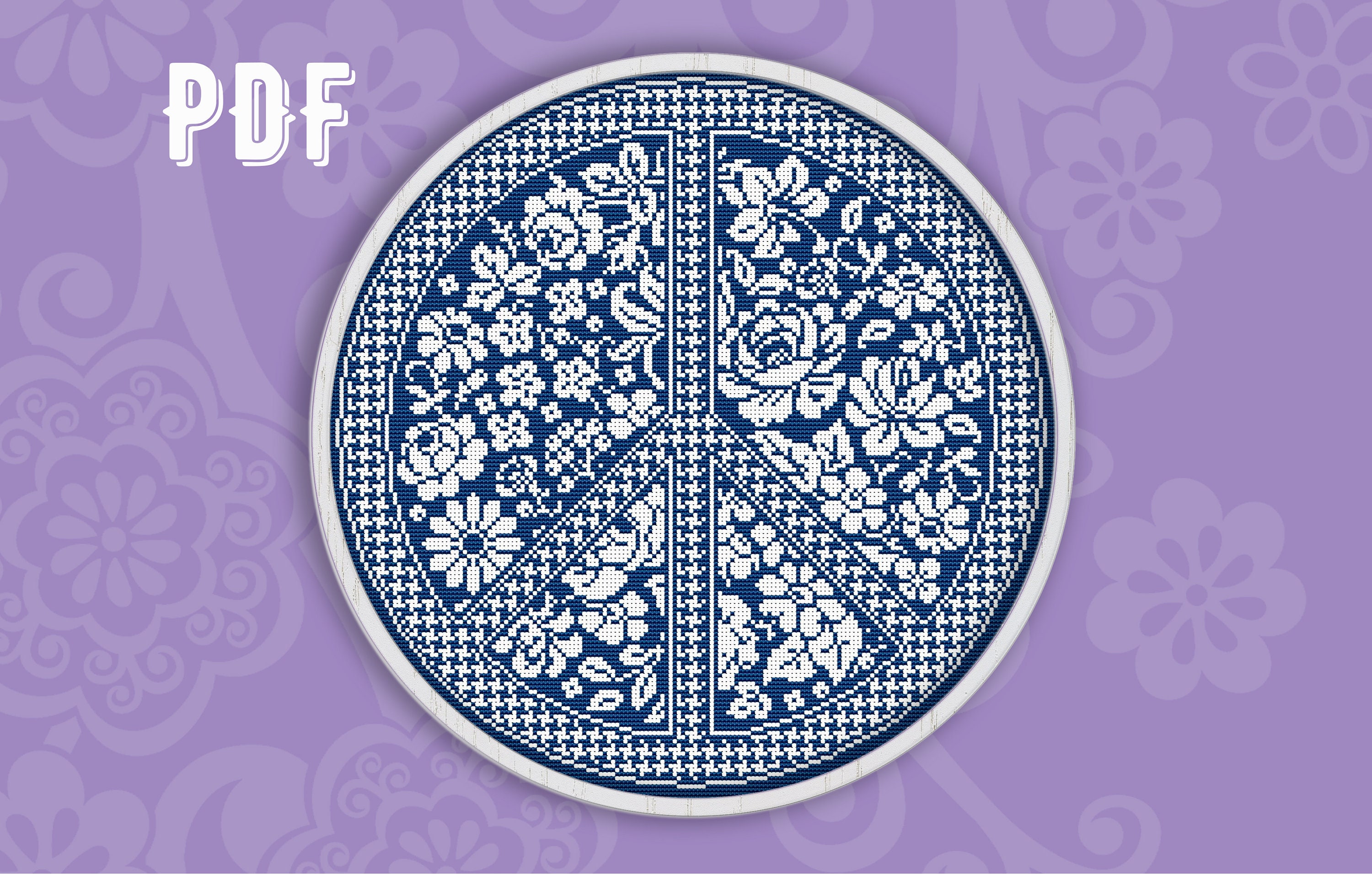 Floral Peace Sign Cross Stitch Pattern: Hippie Decor (PDF Download)