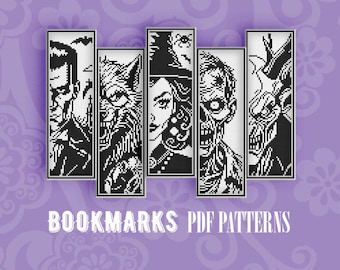 Halloween Kreuzstich Lesezeichen Muster: Gothic Hexe Stickdatei