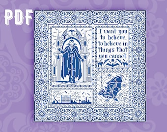 Dracula Sampler Cross Stitch Pattern: Vampire Embroidery (PDF Download)