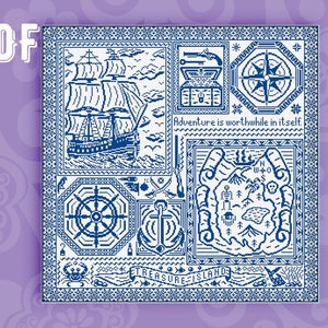 Sampler pirate motif point de croix Treasure Island point de croix pdf motif Robert Stevenson citation point de croix point de croix moderne