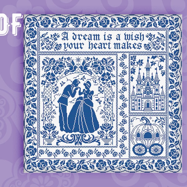 Cinderella Cross Stitch Pattern: Sampler Quote Embroidery (PDF Download)