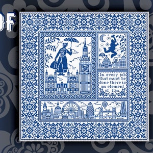 Sampler Mary Poppins cross stitch pattern cross stitch England cross stitch pdf modern cross stitch Big Ban cross stitch counted gift décor