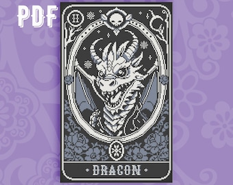 Dragon Tarot Card Cross Stitch Pattern: Gothic Blackwork (PDF Download)