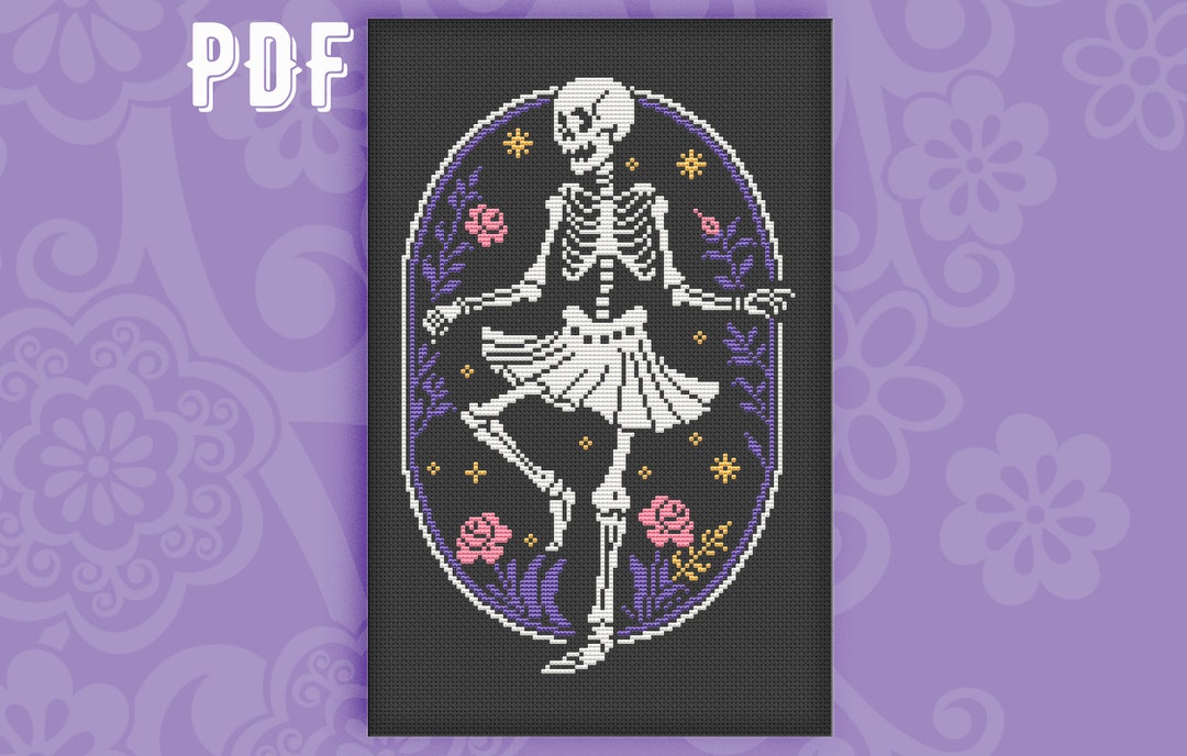 Dancing Skeleton Cross Stitch Pattern: Spooky Gothic Skull (PDF ...