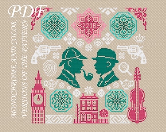 Quaker Sherlock Holmes Cross stitch pdf pattern Arthur Conan Doyle pattern cross stitch Modern cross stitch book cross stitch gift