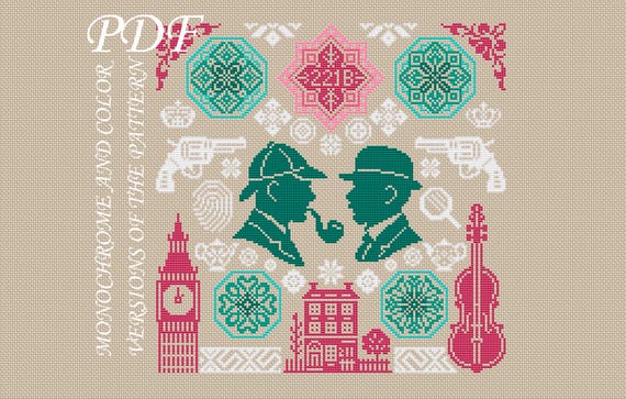 Quaker Sherlock Holmes Cross stitch pdf pattern Arthur Conan Doyle pattern cross stitch Modern cross stitch book cross stitch gift