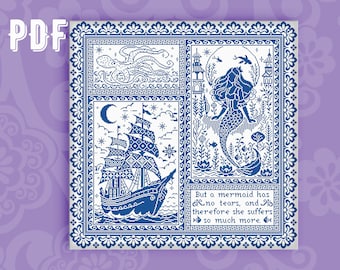 Sampler little mermaid Cross stitch pdf pattern Sampler quote pattern cross stitch Modern cross stitch quote Embroidery gift Download