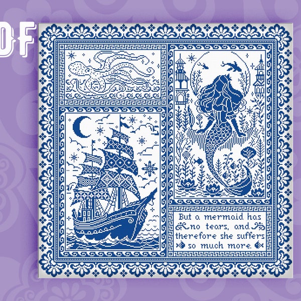 Little Mermaid Sampler Cross Stitch Pattern: Modern Quote Embroidery (PDF Pattern)