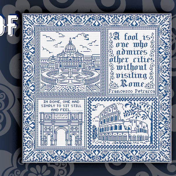 Sampler Rome Cross stitch pattern Modern cross stitch pdf pattern Rome Cross stitch Sampler Italy stitch Vatican cross stitch decor Download