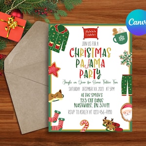 EDITABLE Christmas Pajama Party Invite Template, Printable Holiday ...