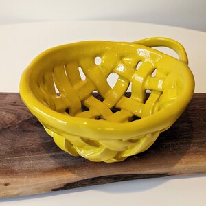 Yellow Ceramic Lattice Bowl Handmade