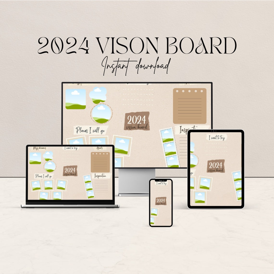 Editable Digital Canva Template 2024 Vision Board - Etsy
