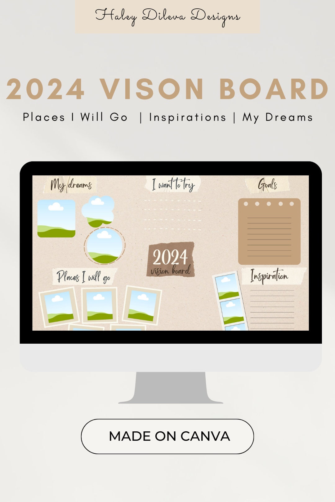 Editable Digital Canva Template 2024 Vision Board - Etsy