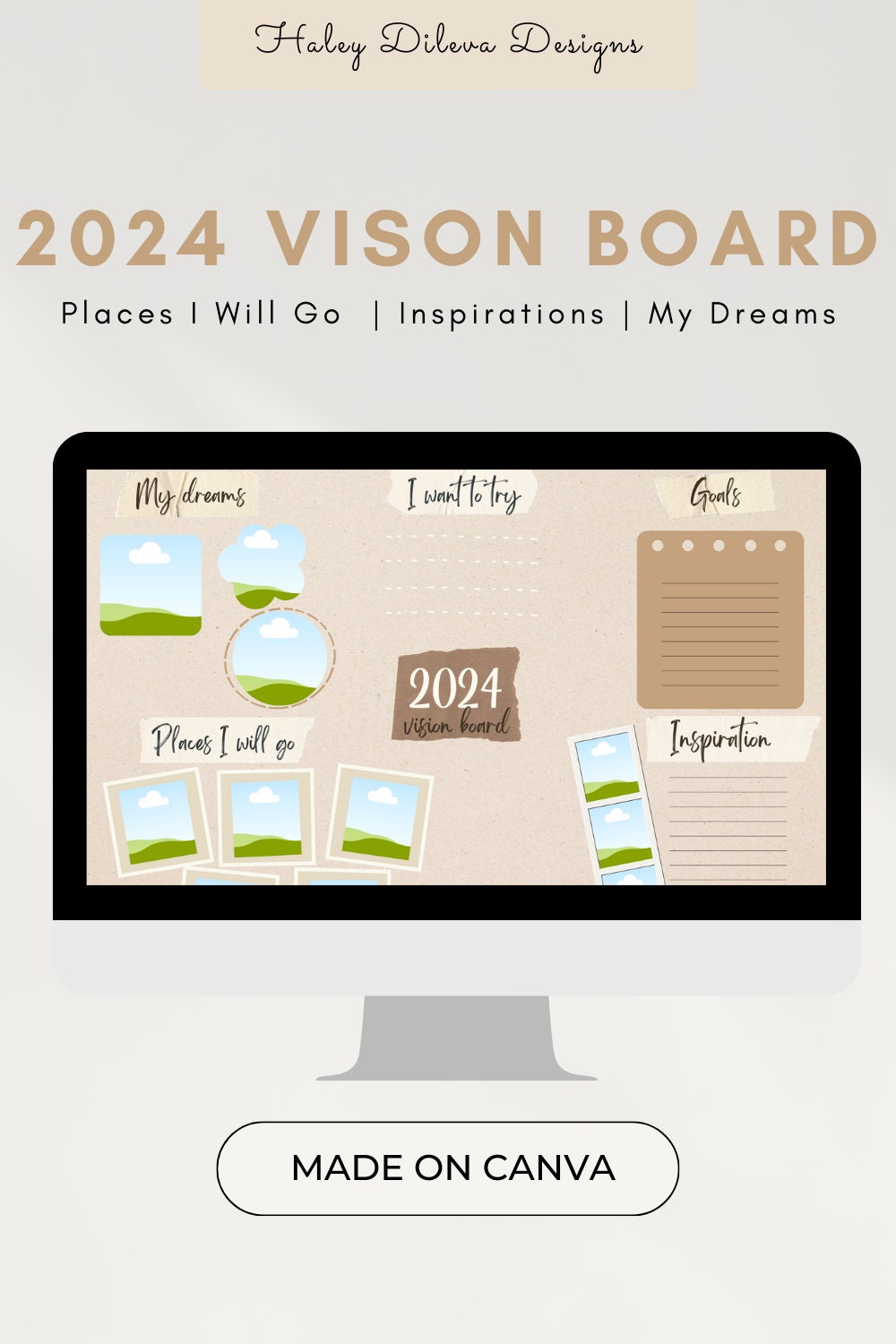 Editable Digital Canva Template 2024 Vision Board - Etsy