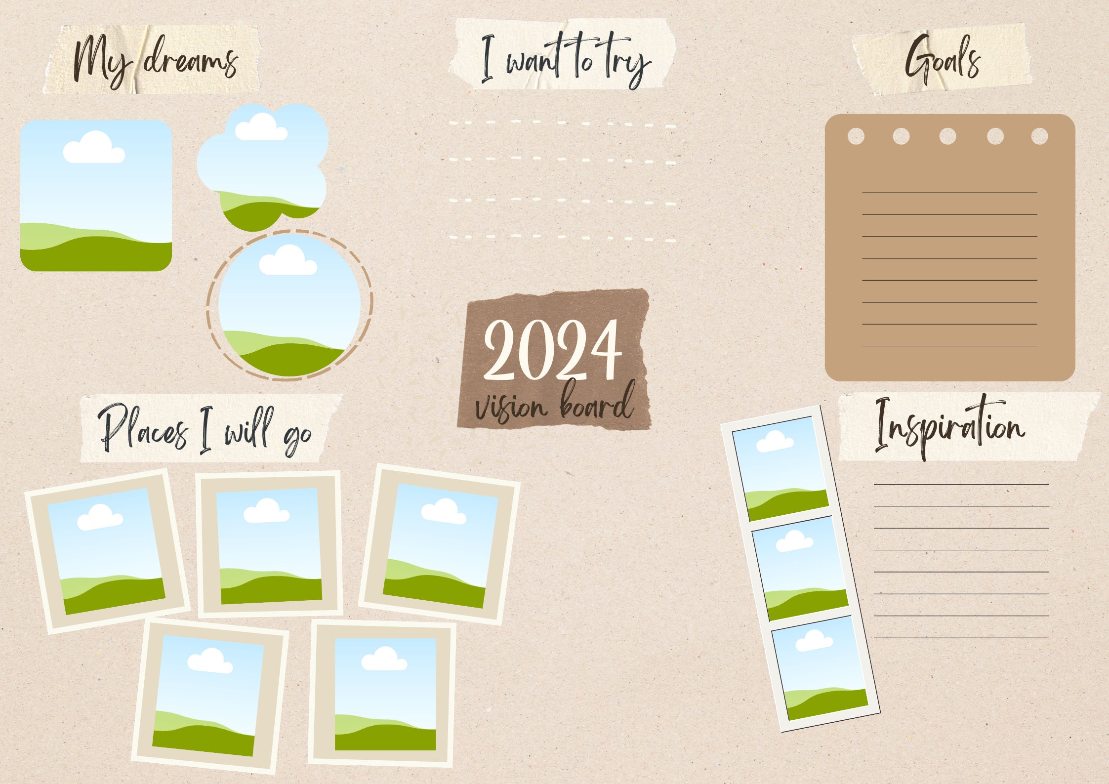 Editable Digital Canva Template 2024 Vision Board - Etsy