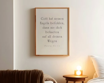 Psalm 91-11  German, Gott hat seinen Engeln befohlen, dass sie dich behueten auf all deinen Wegen. Nursery Wall Art, Baby Shower Gift,