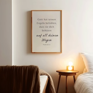 Psalm 91-11  German, Gott hat seinen Engeln befohlen, dass sie dich behüten auf all deinen Wegen. Bible Verse Print, German Wall Art