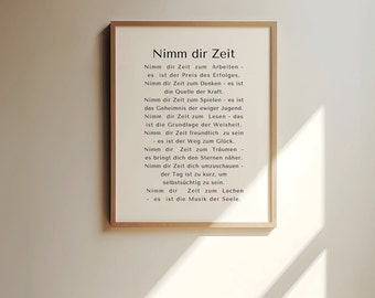 Nimm  dir Zeit  zum  Arbeiten - es  ist der Preis des Erfolges.... Wandkunst print, Wall Art Gift, Wand Poster, German Print,